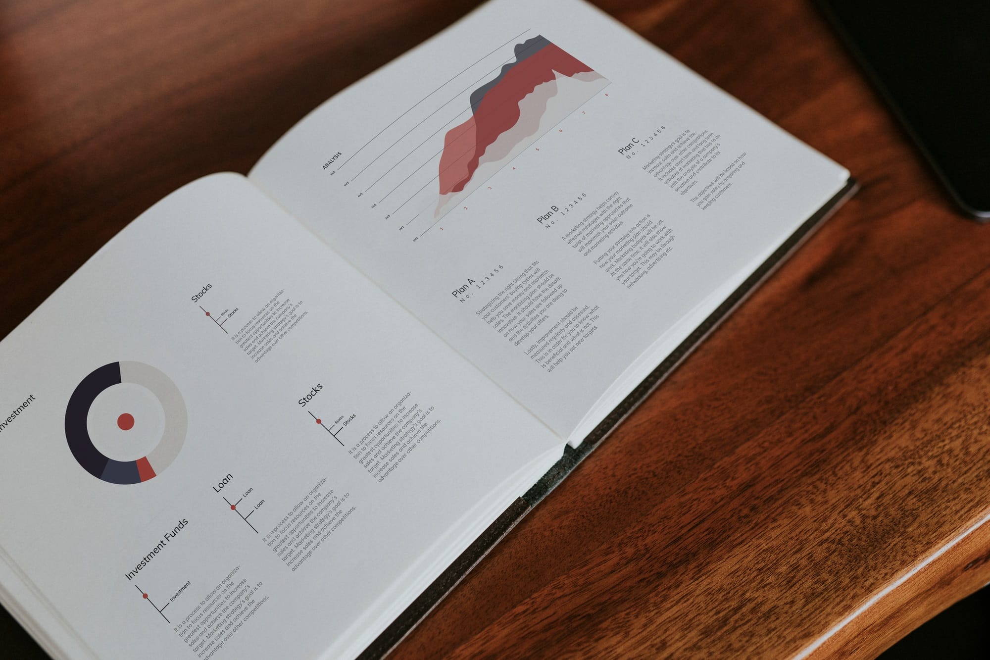 Investment funds book on a wooden table